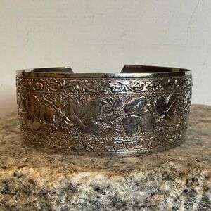 Vintage Sterling Silver Floral Engraved Cuff Bracelet